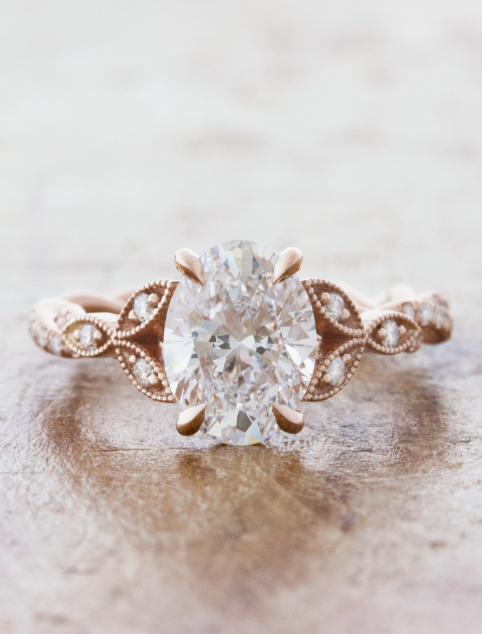 caption:Shown with 1.50ct oval diamond in 14k rose gold