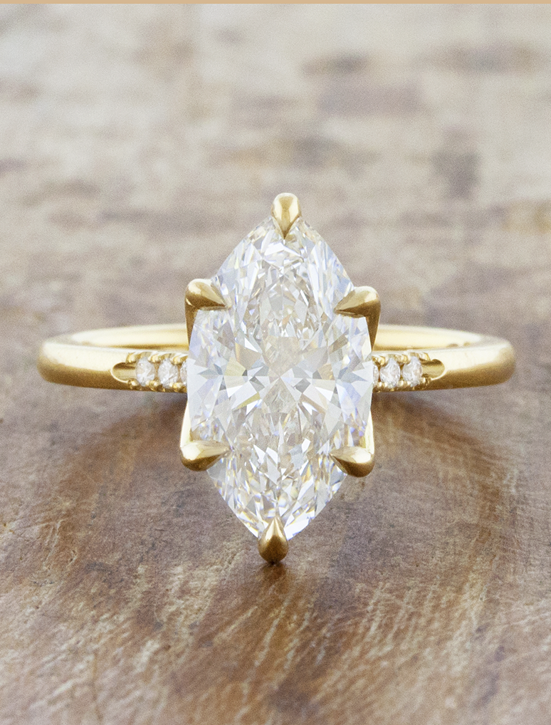 Elodie: Tulip Basket Marquise Solitaire with Diamond & Engraved