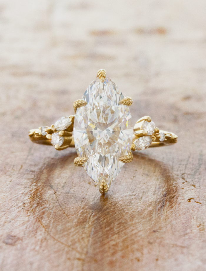 Harmony: Whimsical Marquise Cluster Engagement Ring with Leaf