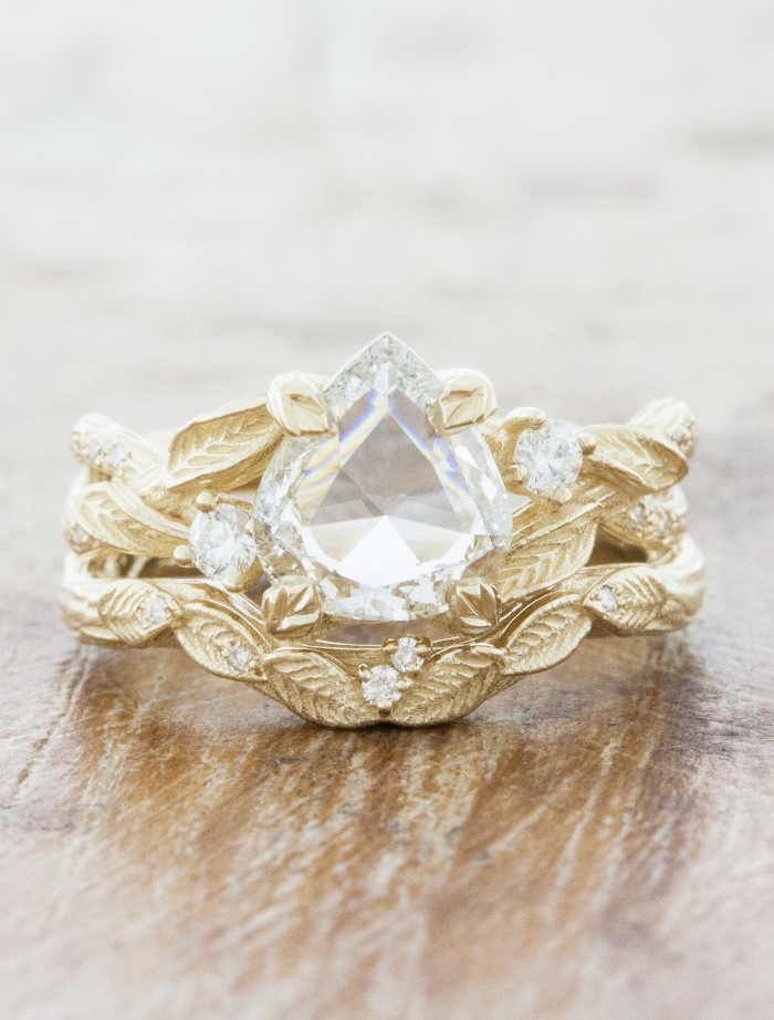 caption:Paired with June engagement ring in 14k yellow gold