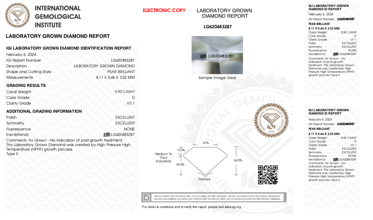 Pembroke - 0.90ct Pear Lab Grown Diamond