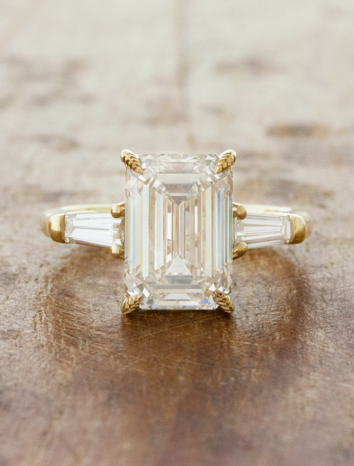 Leighton: Three Stone Emerald Cut Diamond Engagement Ring with