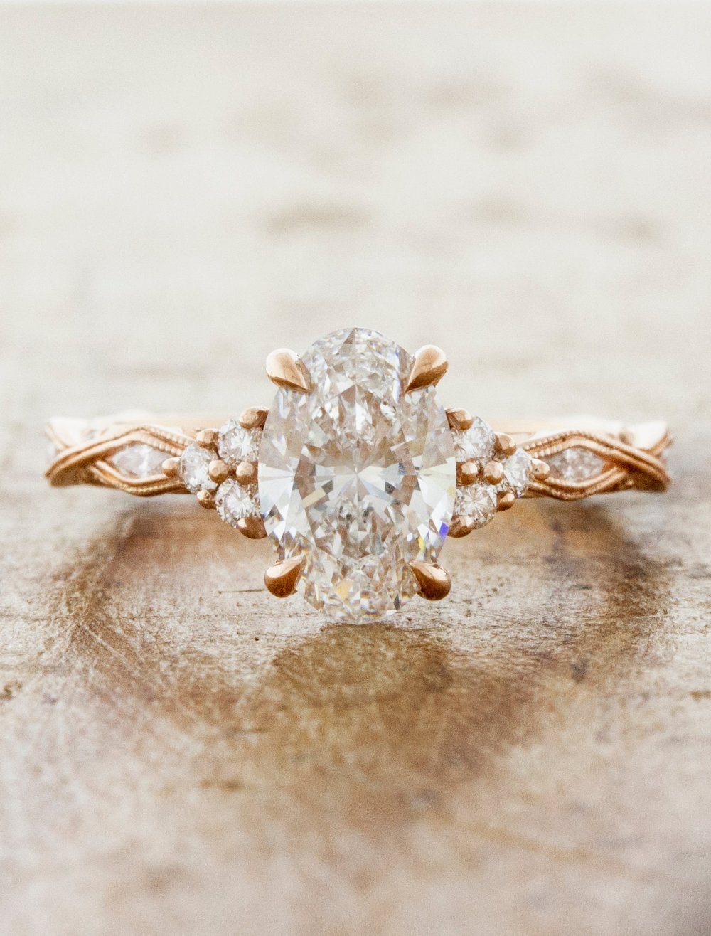 caption:Shown with 1.5ct oval in 14k rose gold