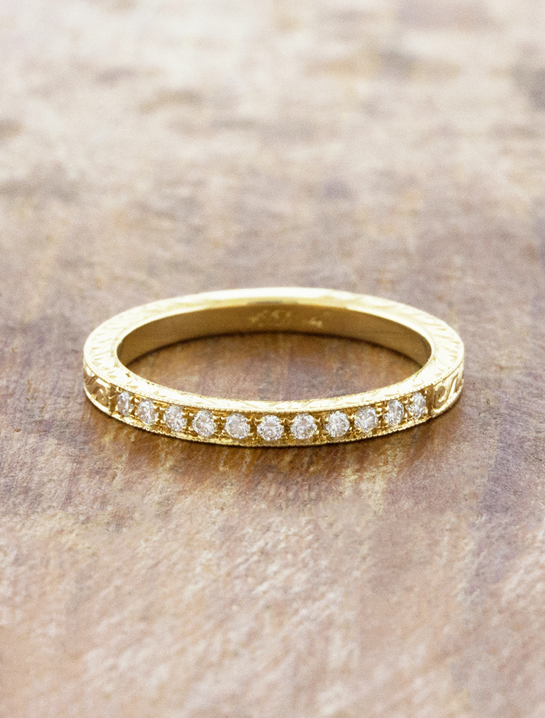 caption:customized with 1/4 diamond coverage, 14k yellow gold