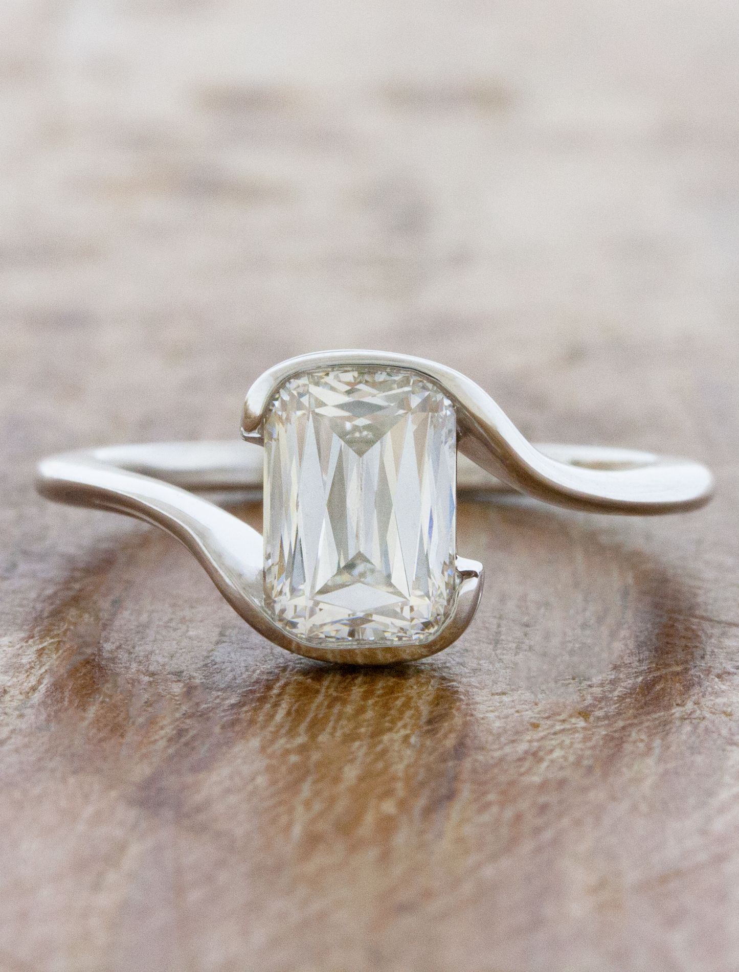 caption:Shown with 2ct crisscut cushion in 14k white gold