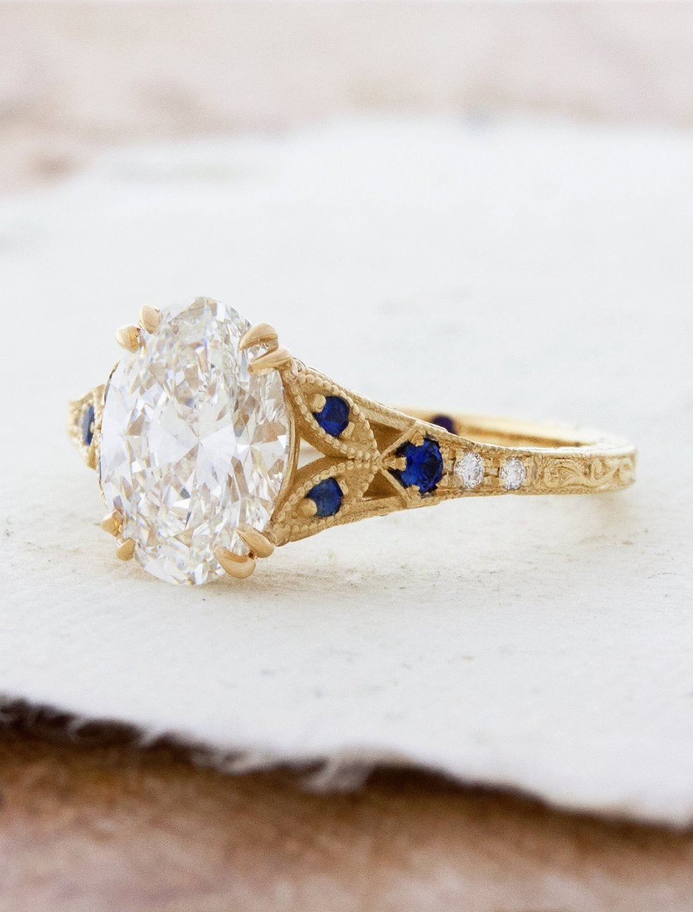 Skyla Sapphire Ornate Vintage-Inspired Engraved Engagement