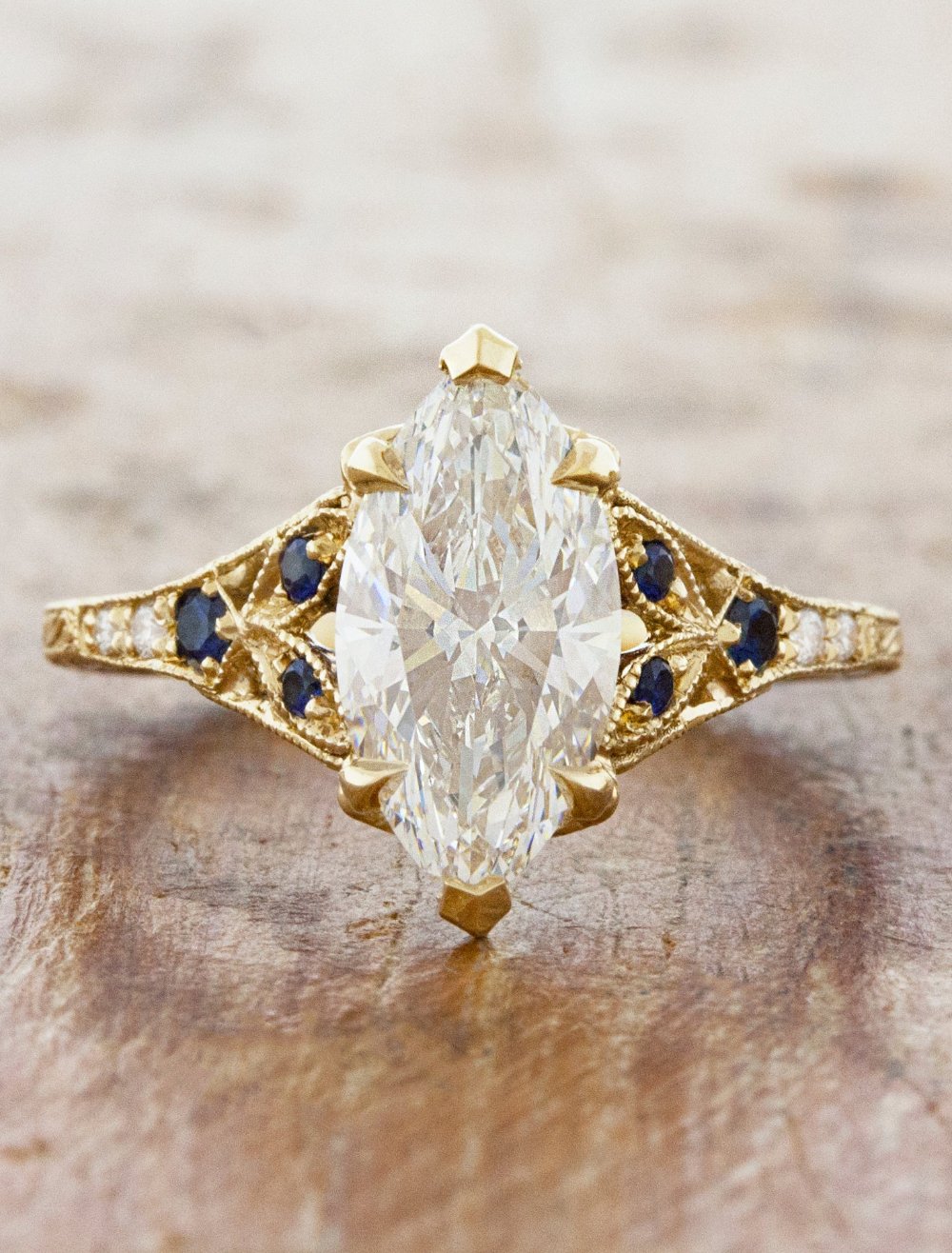 Skyla Sapphire Ornate Vintage-Inspired Engraved Engagement