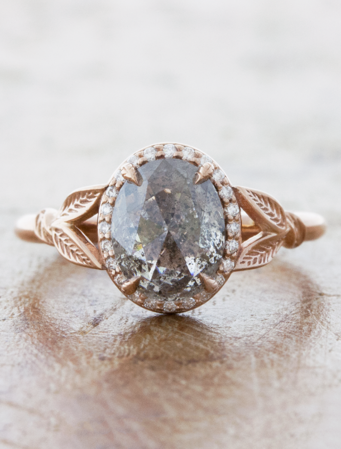 caption:Customized with 2ct salt & pepper oval diamond in 14k rose gold