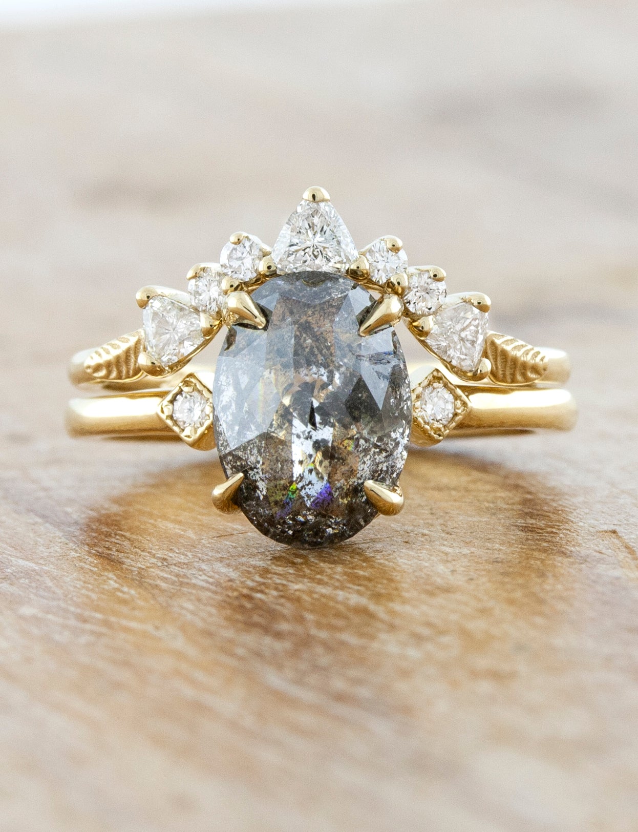 caption:Customized with salt & pepper diamond, paired with Kya band