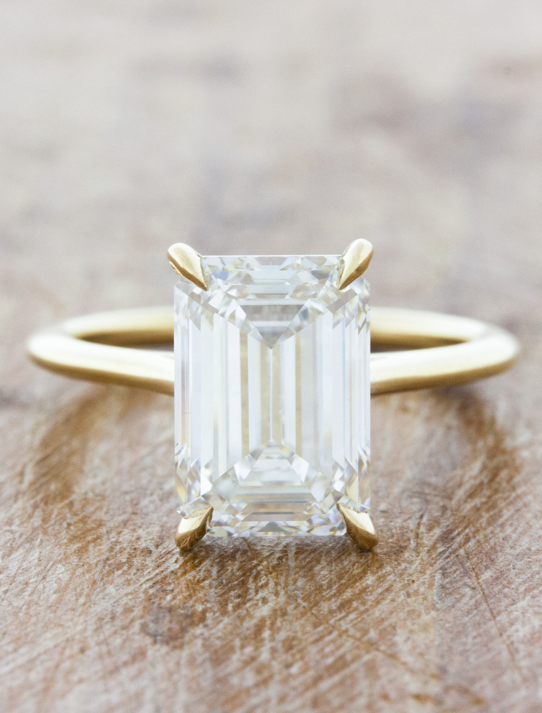 Bray: Emerald Cut Cathedral Solitaire Engagement Ring with Hidden