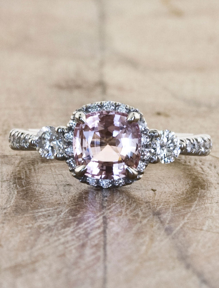 caption:Customized with 1.12ct cushion cut pink sapphire & tapered band in 14k white gold