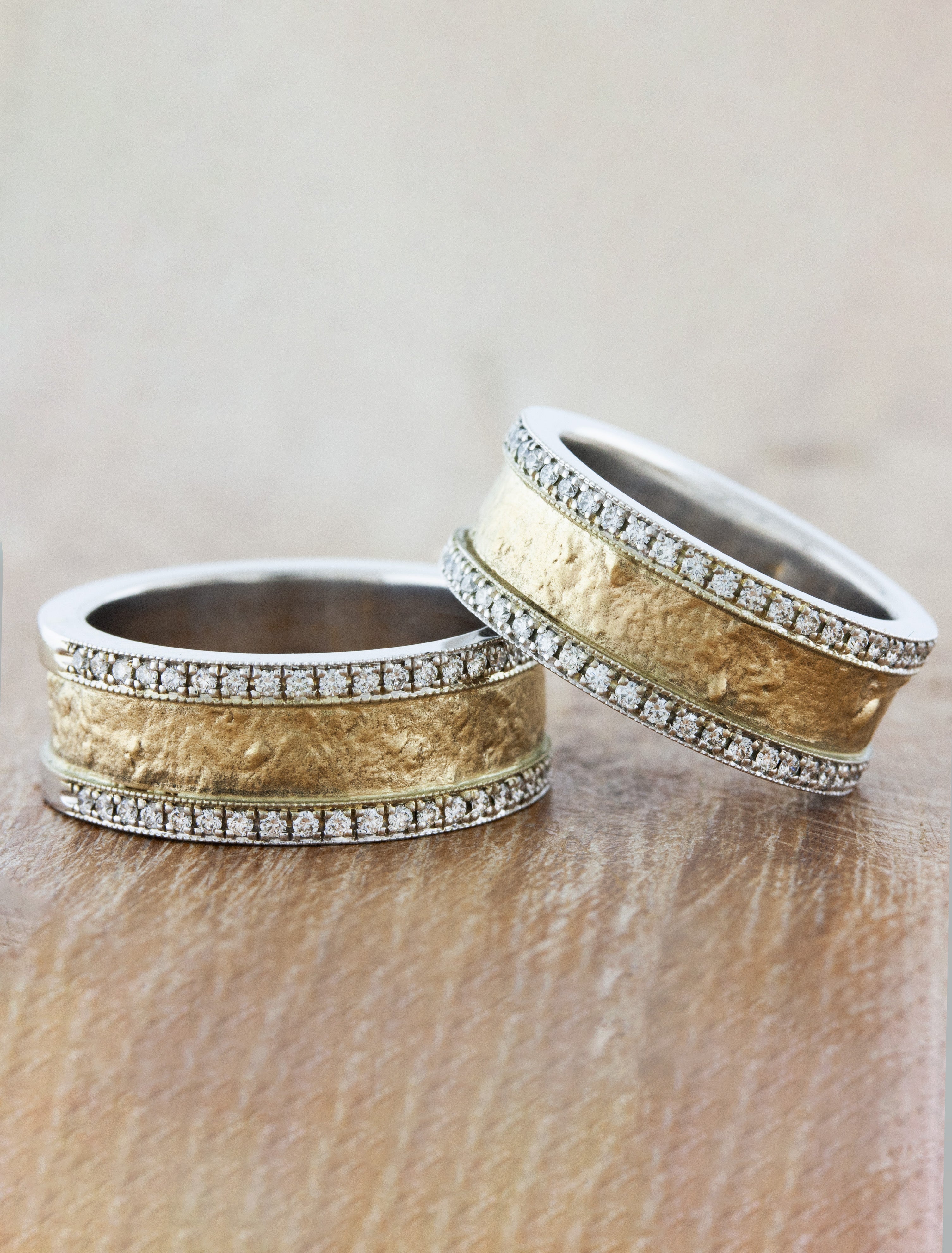 Edna: Two-toned, Hammered Texture Matching Wedding Bands 