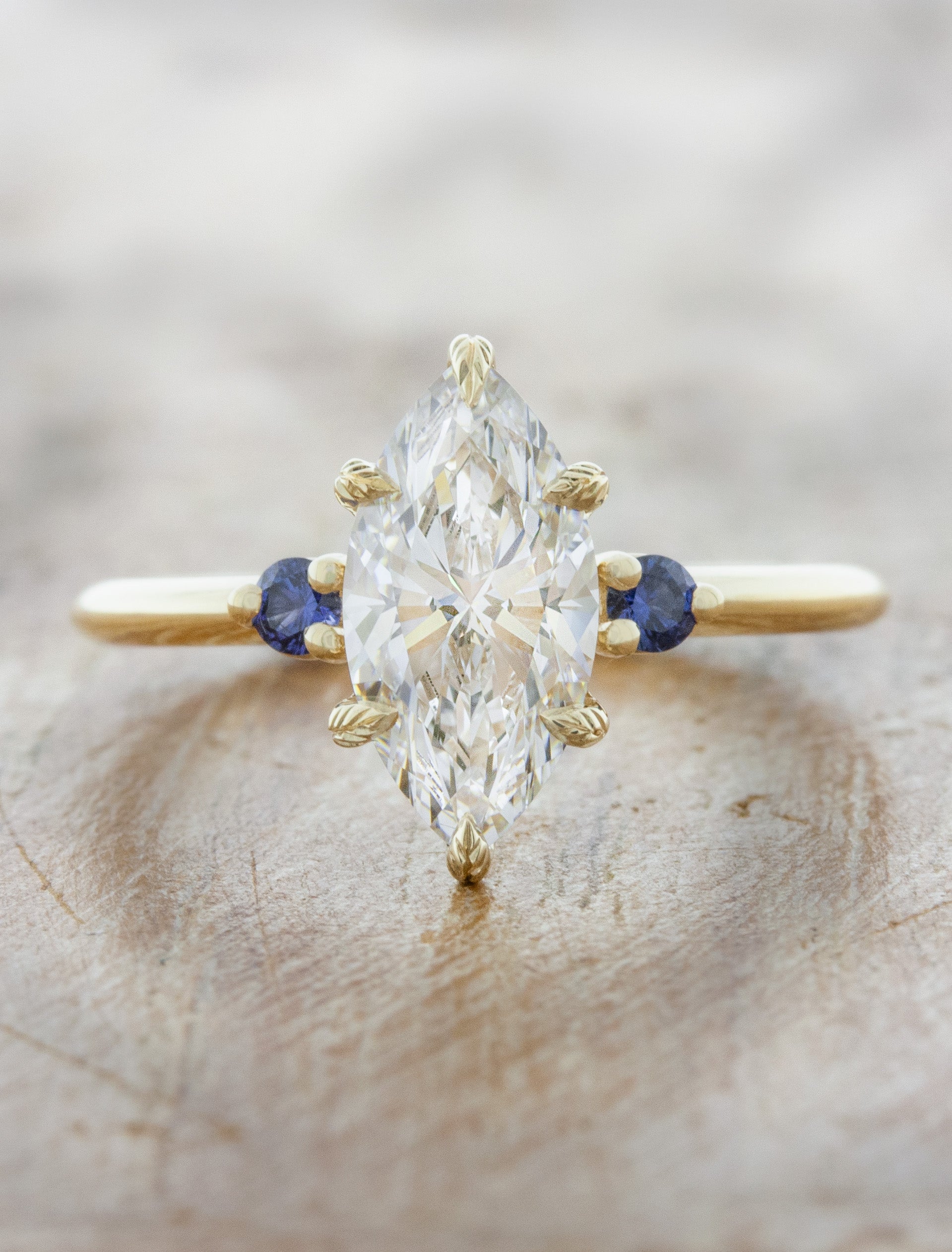 4 Stone Marquise Blue Sapphire purchases Ring w/Diamond Accents in 14K Gold..Size 6 1/2