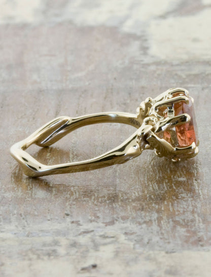 sunstone engagement ring, organic band - brown gemstone