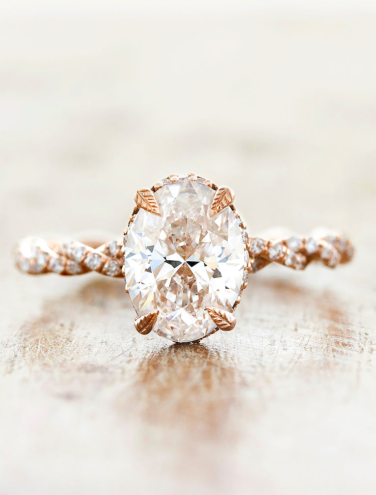 Matilda: Oval Diamond Engagement Ring with Twisted Band and Peek-a