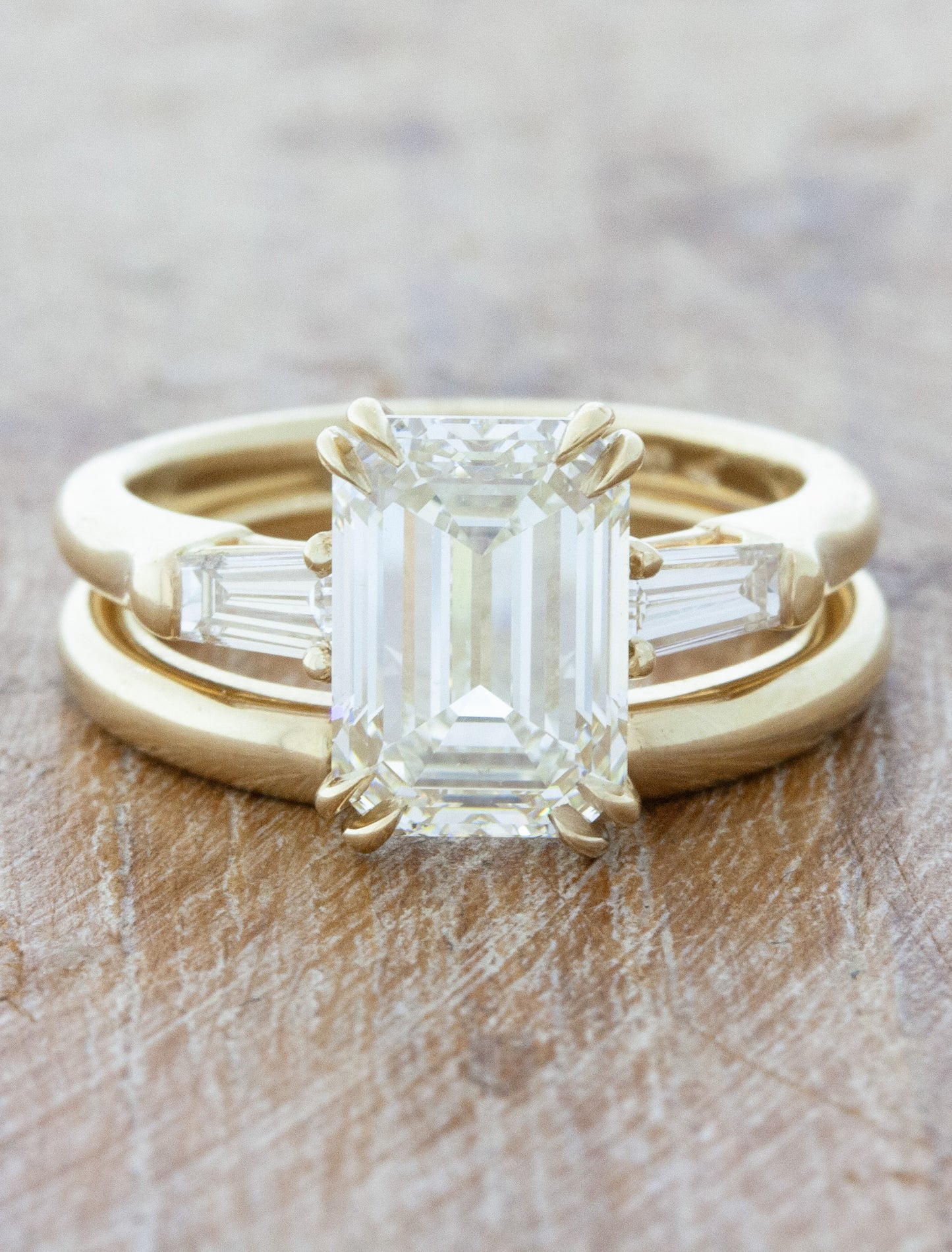 caption:Stacked with Lucille engagement ring in 14k yellow gold