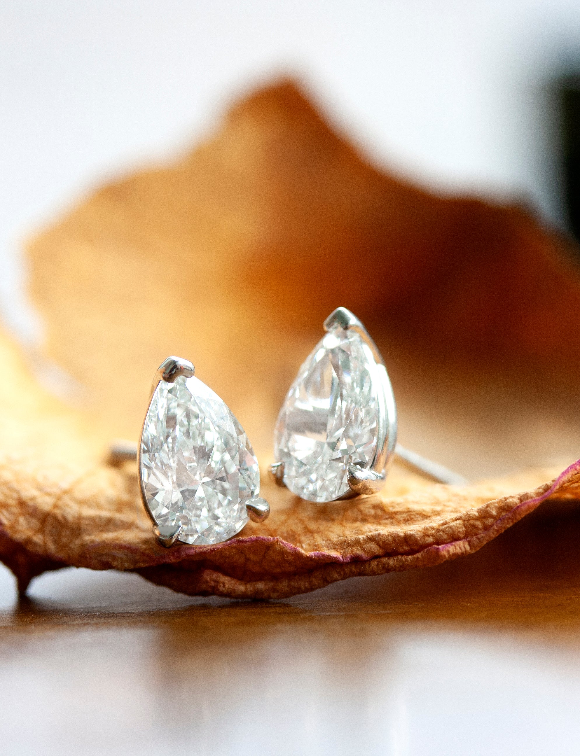 Drops: Pear Shaped Diamond Stud Earrings