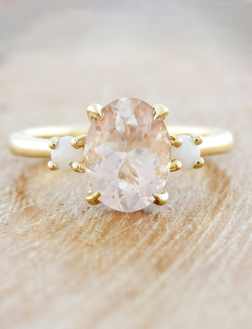 caption:Customized with oval morganite in 14k yellow gold