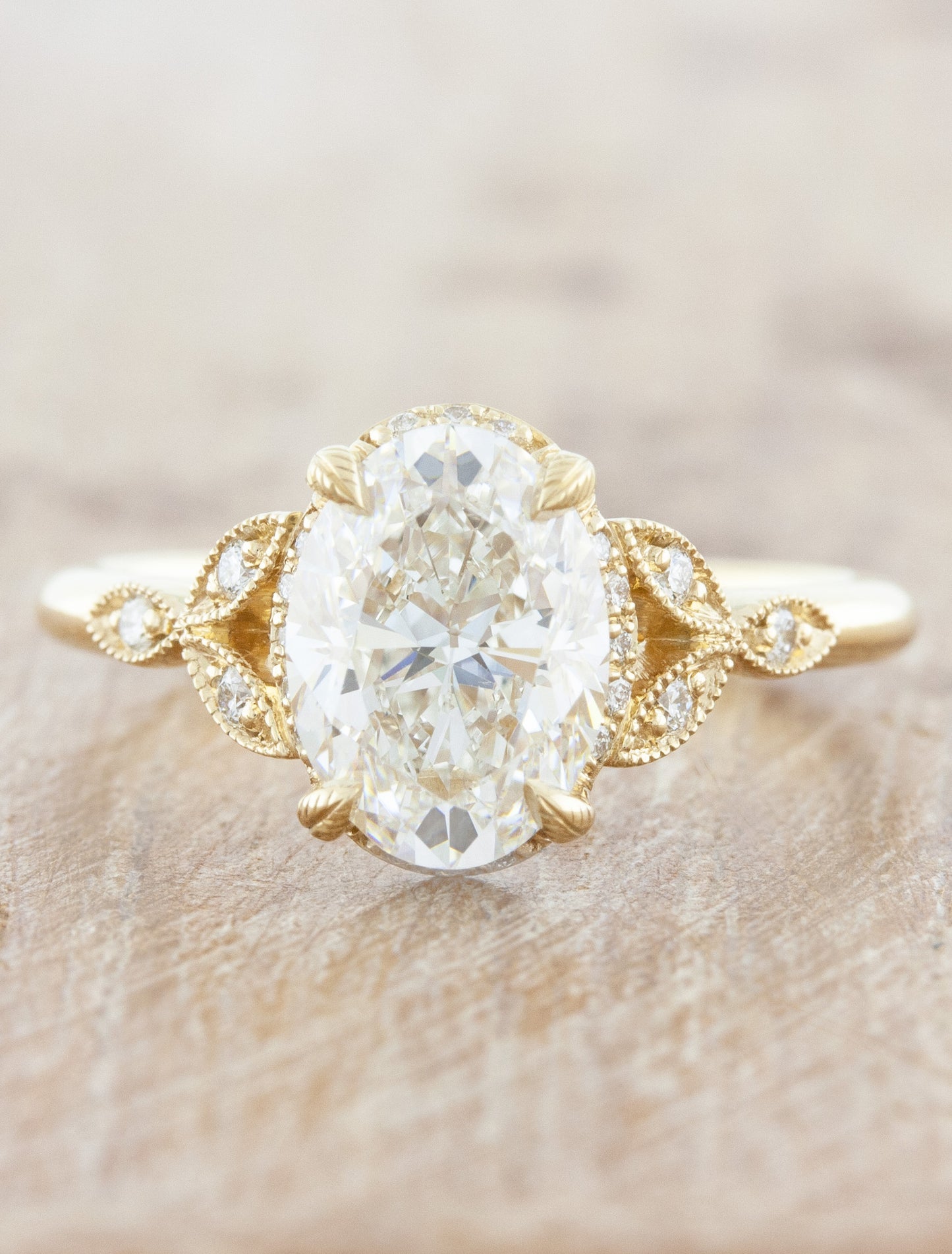 caption:Shown with 2ct oval diamond in 14k yellow gold