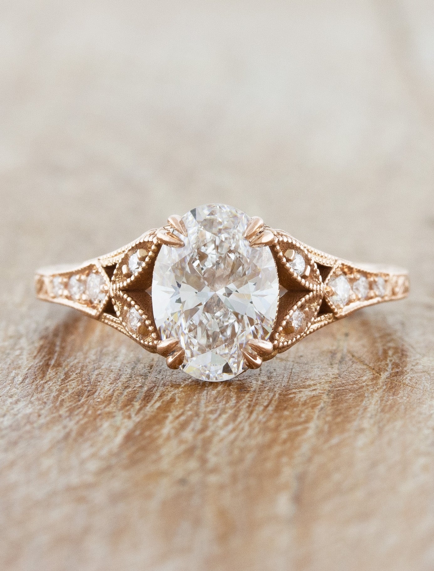 Skyla: Vintage Inspired Oval Diamond Filagree Detailed Engagement Ring |  Ken & Dana – Ken & Dana Design