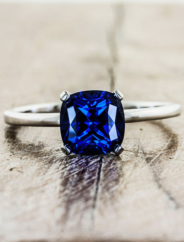 Heather: Modern Cushion Cut Blue Sapphire Engagement Ring Ken