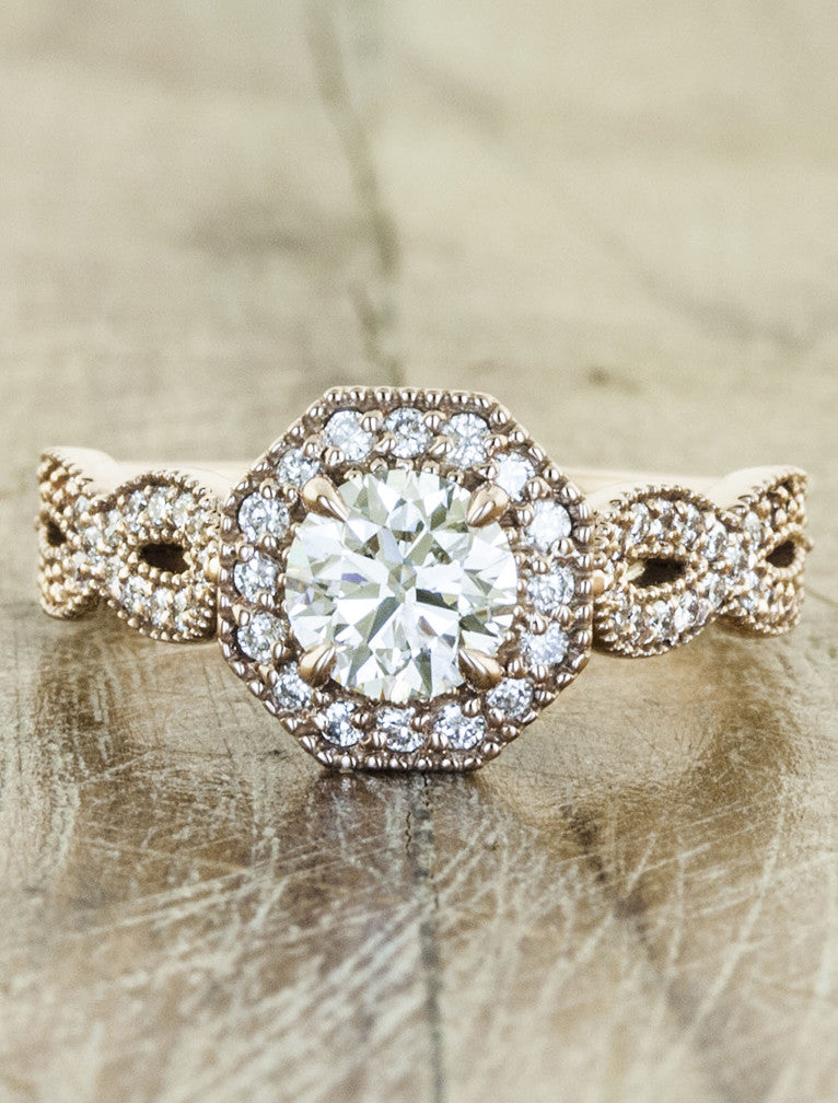 caption:Shown with 0.75ct round diamond in 14k rose gold