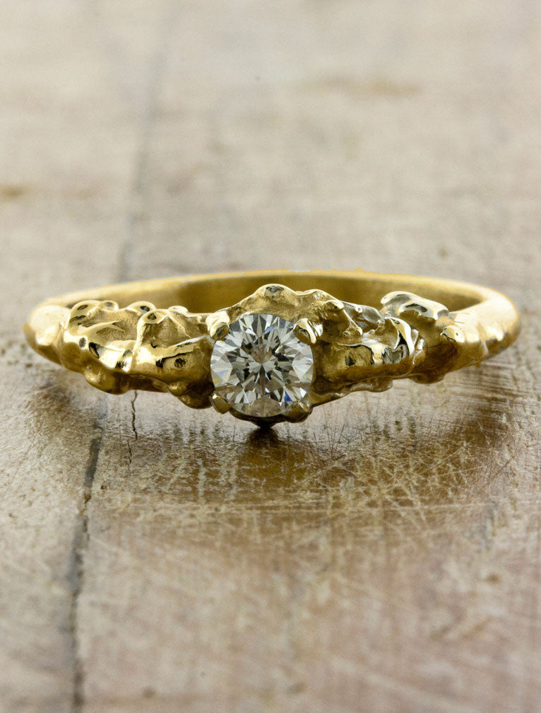 organic sculptural diamond engagement ring - gold, rhodium plated