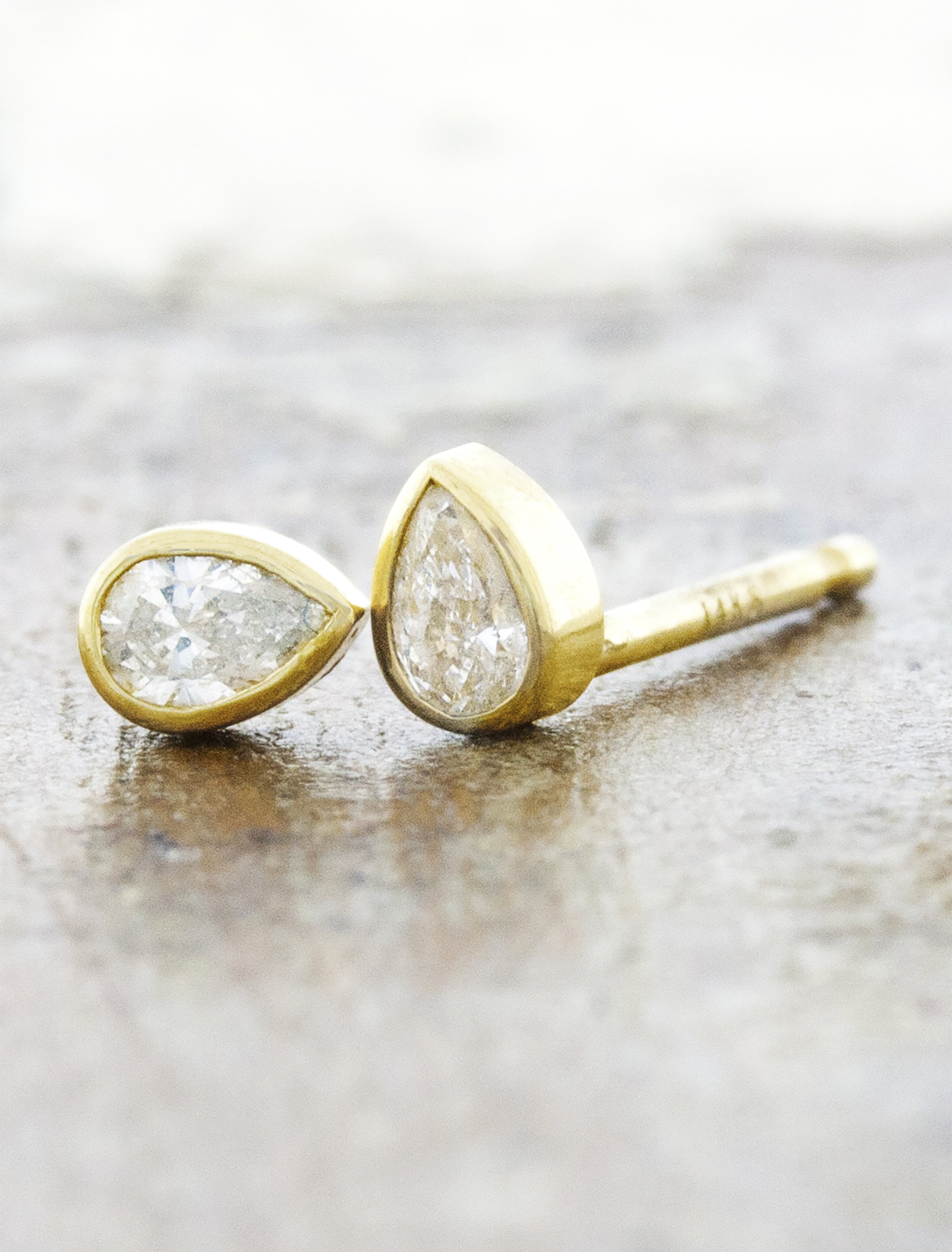 Bezel Set Diamond Pear Stud Earring