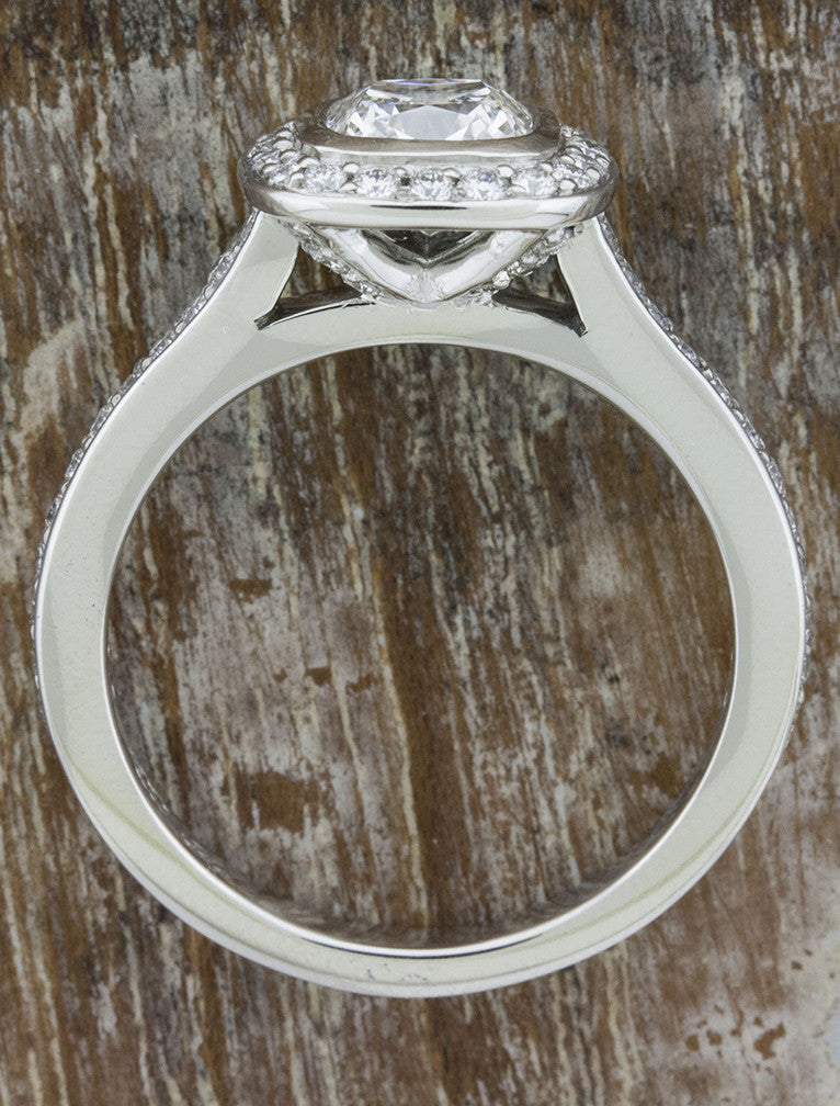 bezel set cushion cut diamond engagement ring