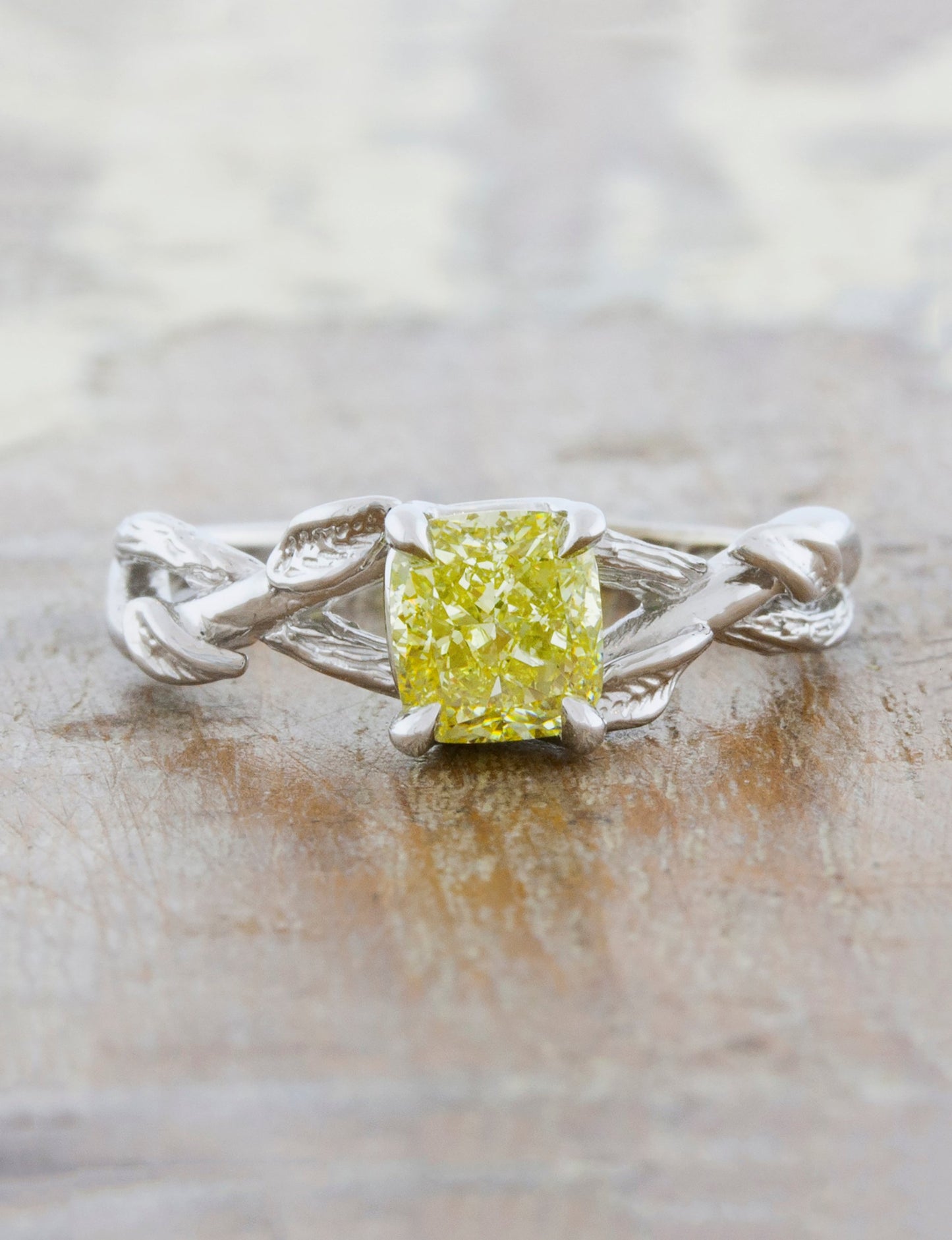 caption:Customized with cushion cut yellow diamond