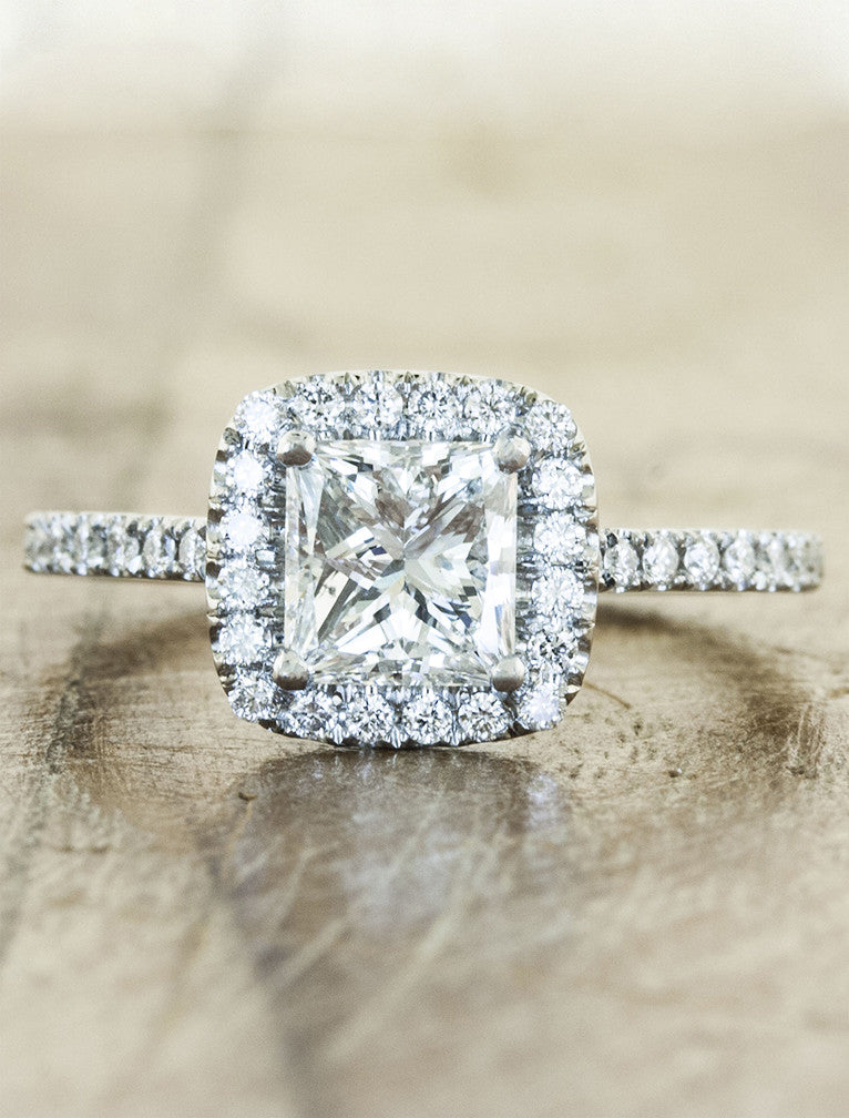 Princess Cut Vintage Cushion Cut Halo Engagement Rings Ellen