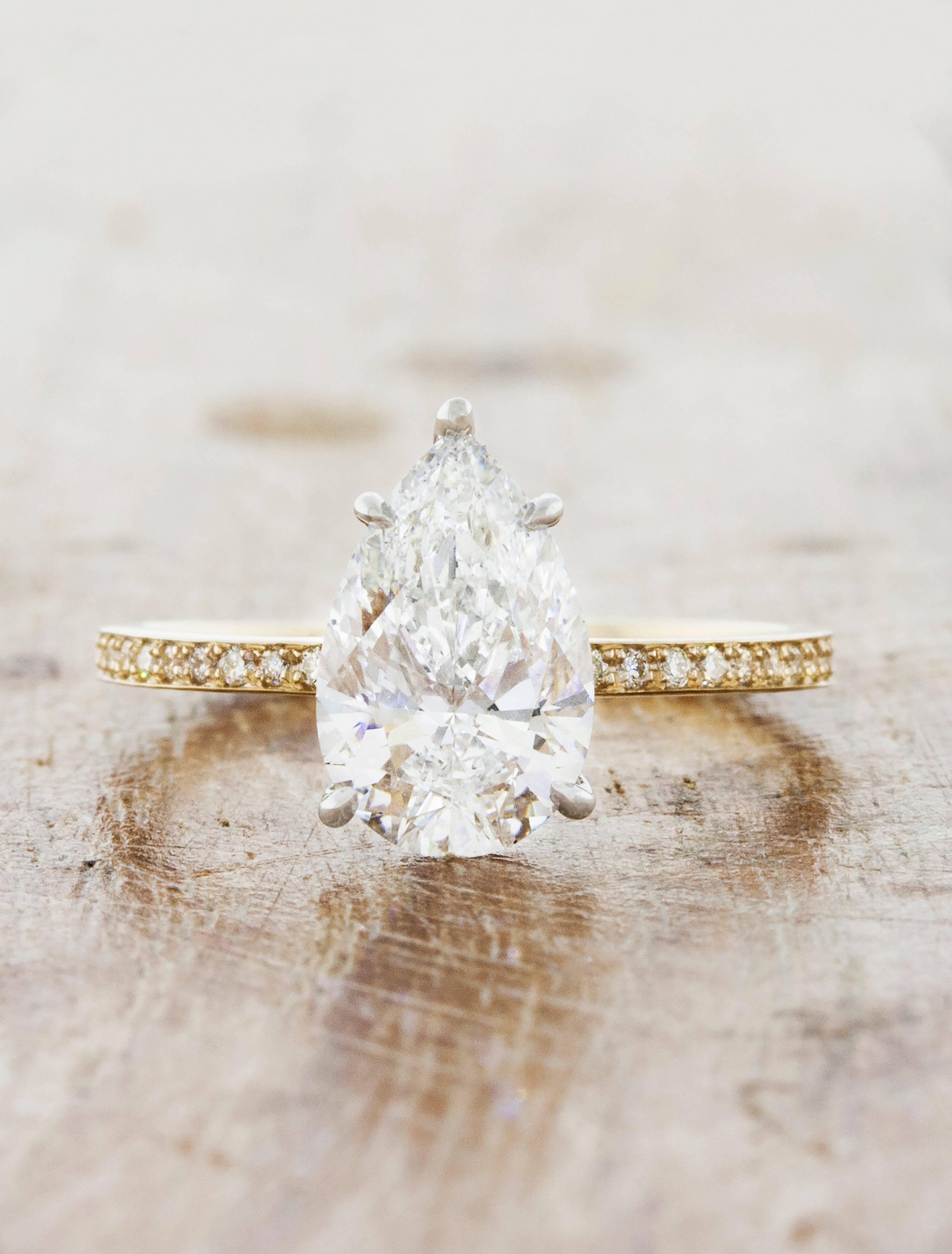 Lauren: Pear Diamond Engagement Ring, Mixed Metal | Ken & Dana Design Lab Grown Diamond / 2.00ct Pear E VS2 / 14K Rose Gold (Recycled)
