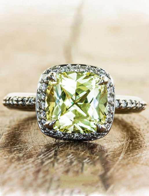 caption:Customized with cushion cut yellow sapphire in 14k white gold