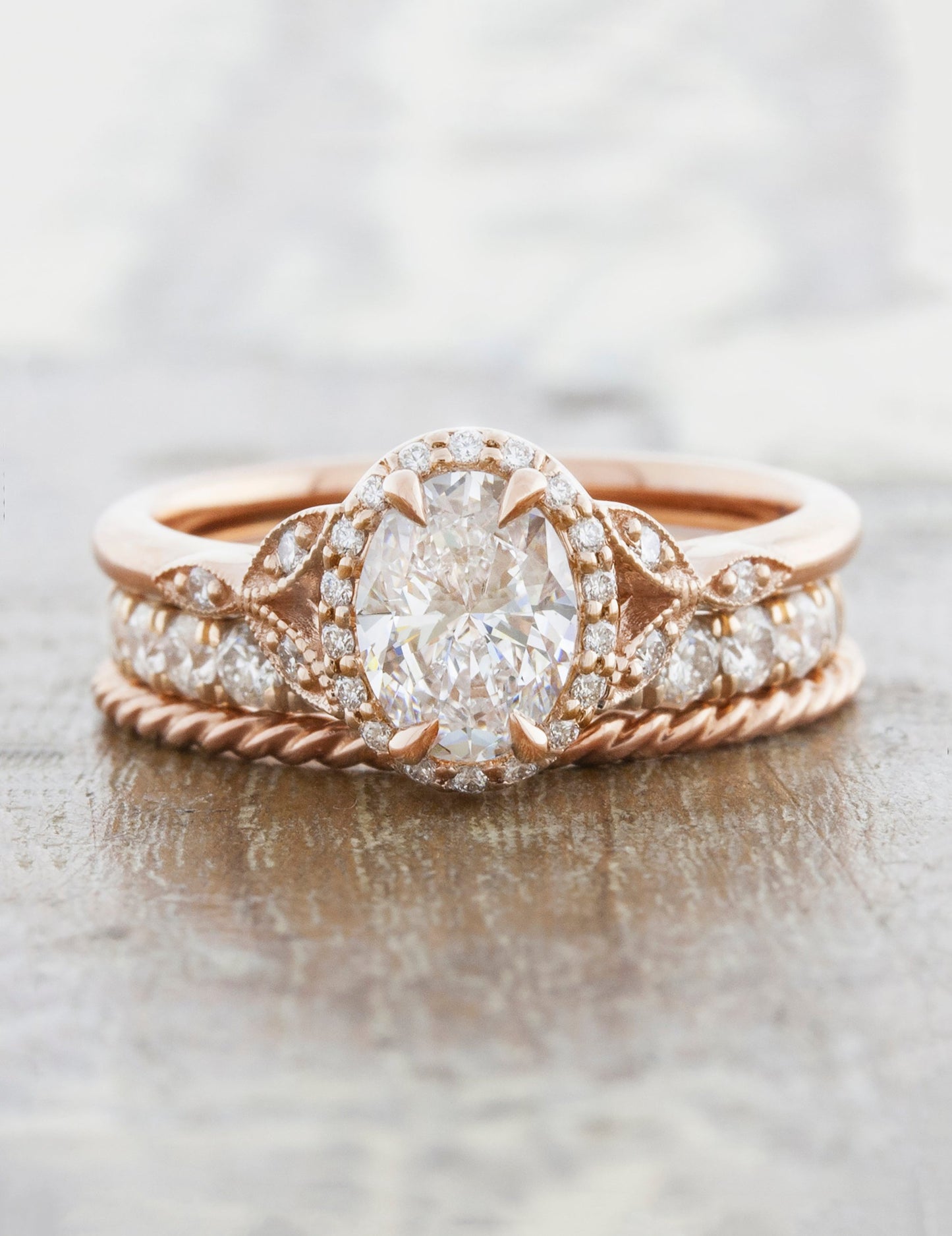 caption:Paired with Rachael engagement ring & Tess wedding band