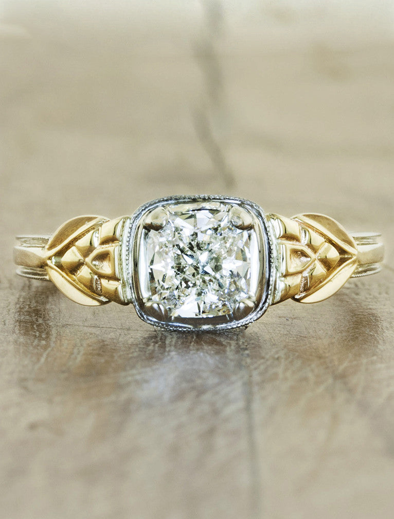 Devon: Art Deco Style Cushion Cut Diamond Engagement Ring Ken