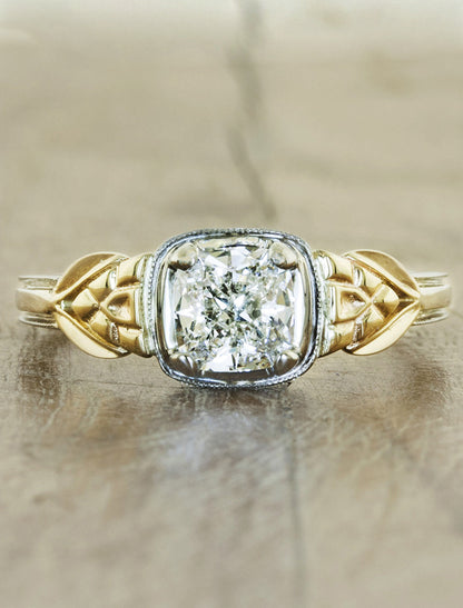 Art Deco Style Cushion Cut Diamond Engagement Ring