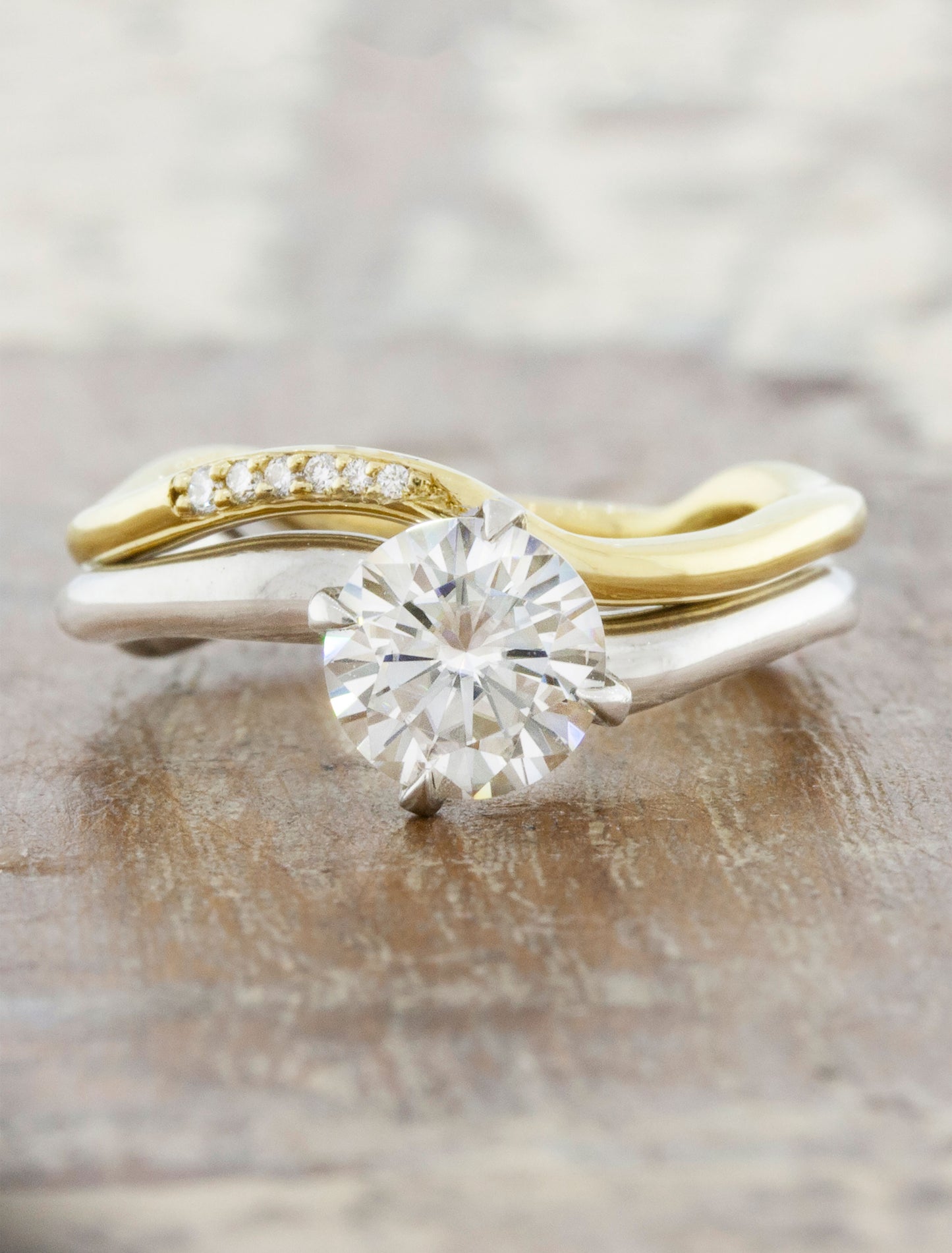 caption:Stacked with Aurora engagement ring