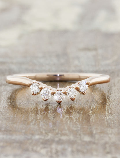 contoured prong set diamond wedding band - rose gold