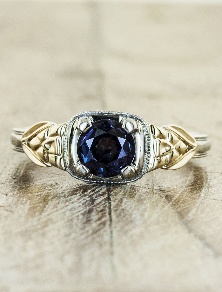 caption:Customized with round alexandrite in mixed metal setting