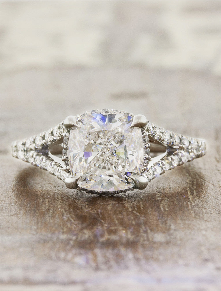 1.66ct VS Blue Diamond Matching Engagement Ring Set Antique Style