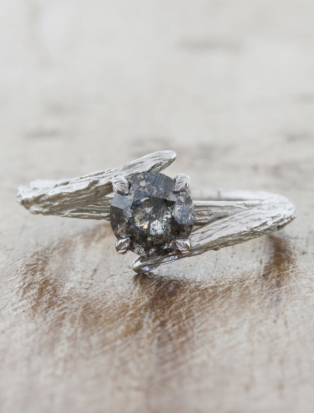 caption:Customized with 0.70ct round salt & pepper diamond in 14k white gold