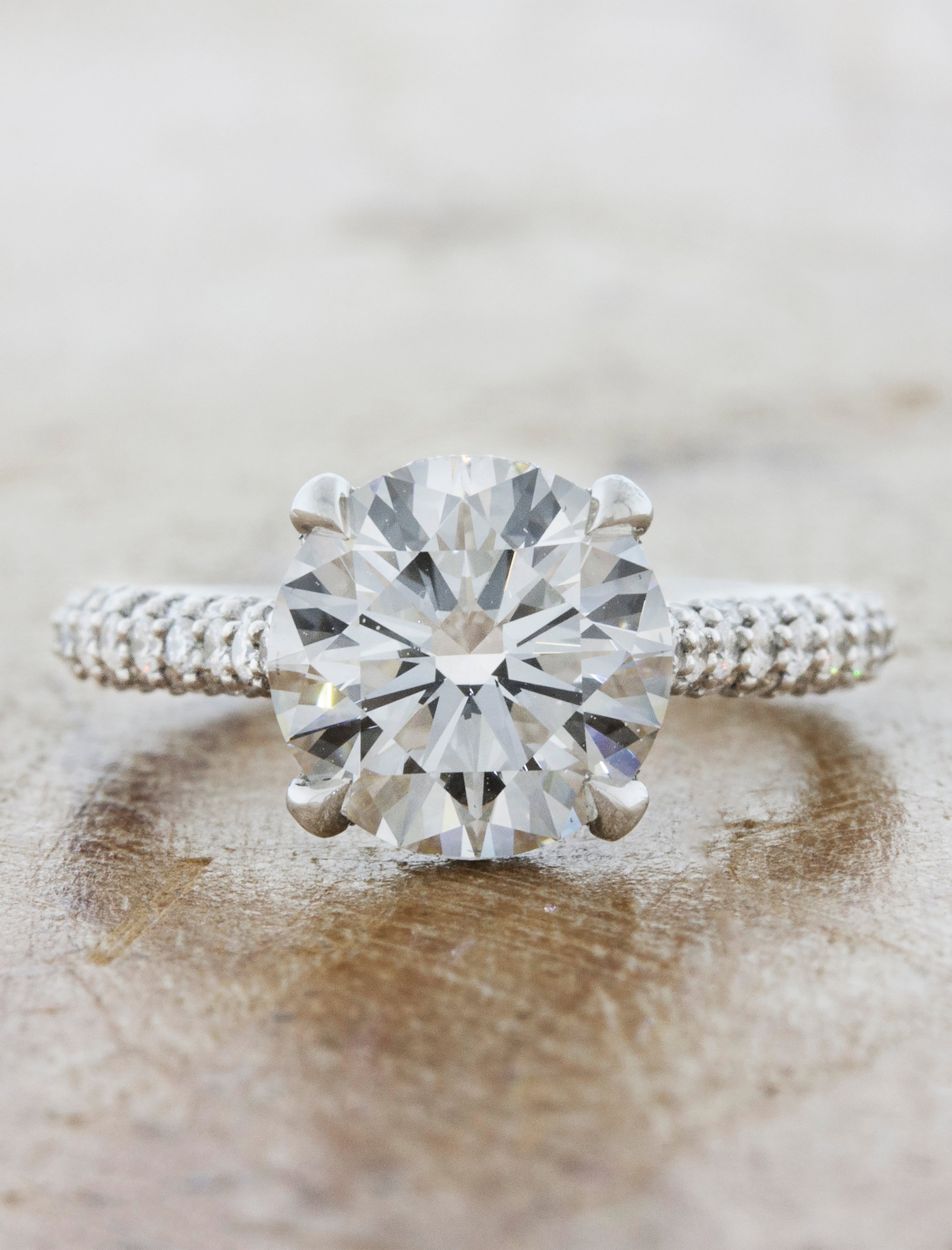 Round engagement rings with pave diamonds Clearance