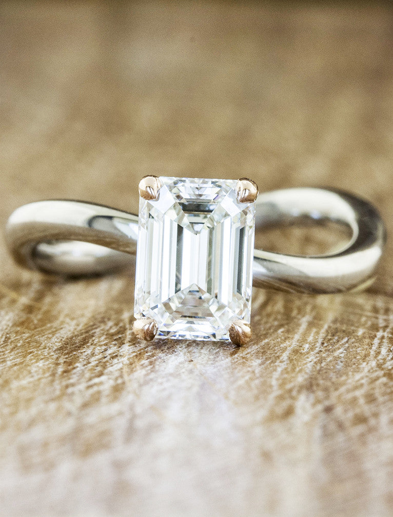caption:Shown with 1.75ct emerald cut diamond in mixed metal setting