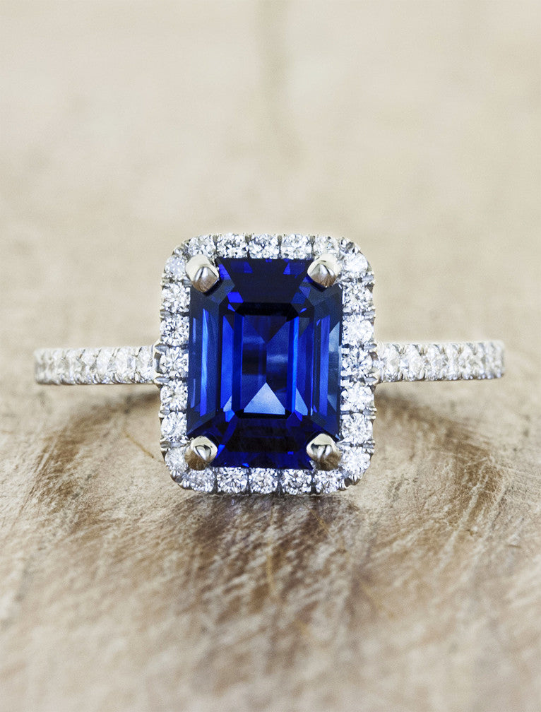 caption:Customized with 2.50ct emerald cut blue sapphire in 14k white gold