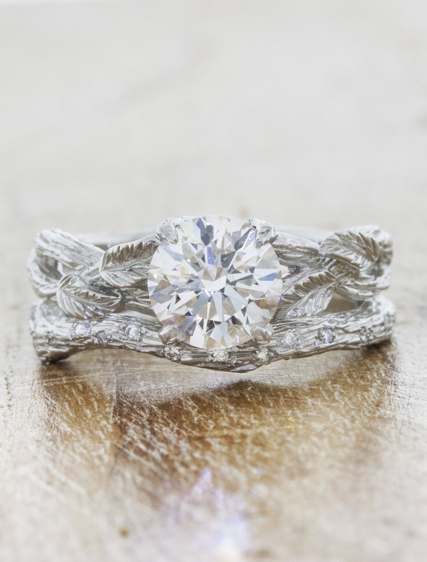 caption:Stacked with Leila wedding band in platinum