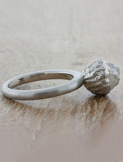 brushed platinum rough cut diamond ring - basket
