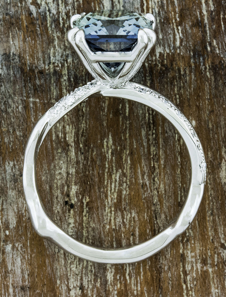 wave band engagement ring, montana sapphire