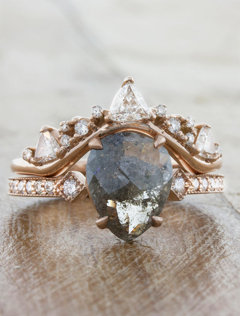 caption:Paired with Tempest wedding band in 14k rose gold