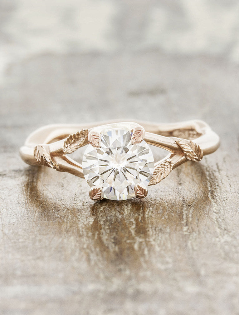 Vintage Style Rose and Leaf Engagement Ring