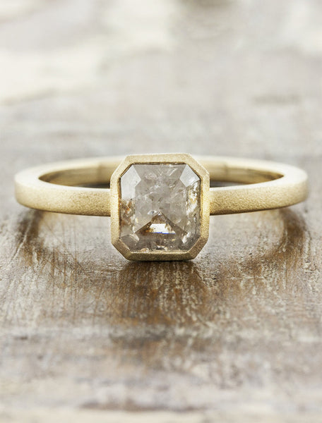 radiant cut rough diamond ring natural, rustic look